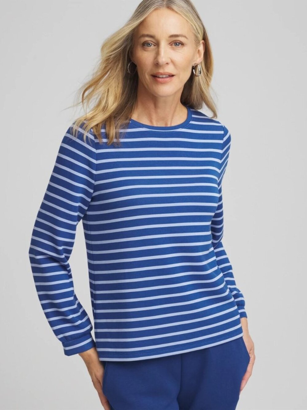 2/$30 Chico's Zenergy® Scuba Striped Top Blue White XL/ 16 #A4201